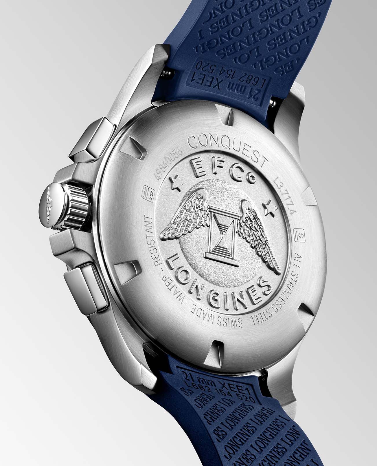 Longines Longines Conquest V.H.P. L3.717.4.96.9, conquest v.h.p. швейцария мужские часы на браслете каучук боковой вид